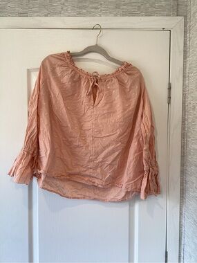 Caslon Peach Tie-Neck Peasant Blouse 1X EUC